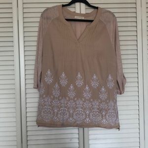 SALE Tan Embroidery Top